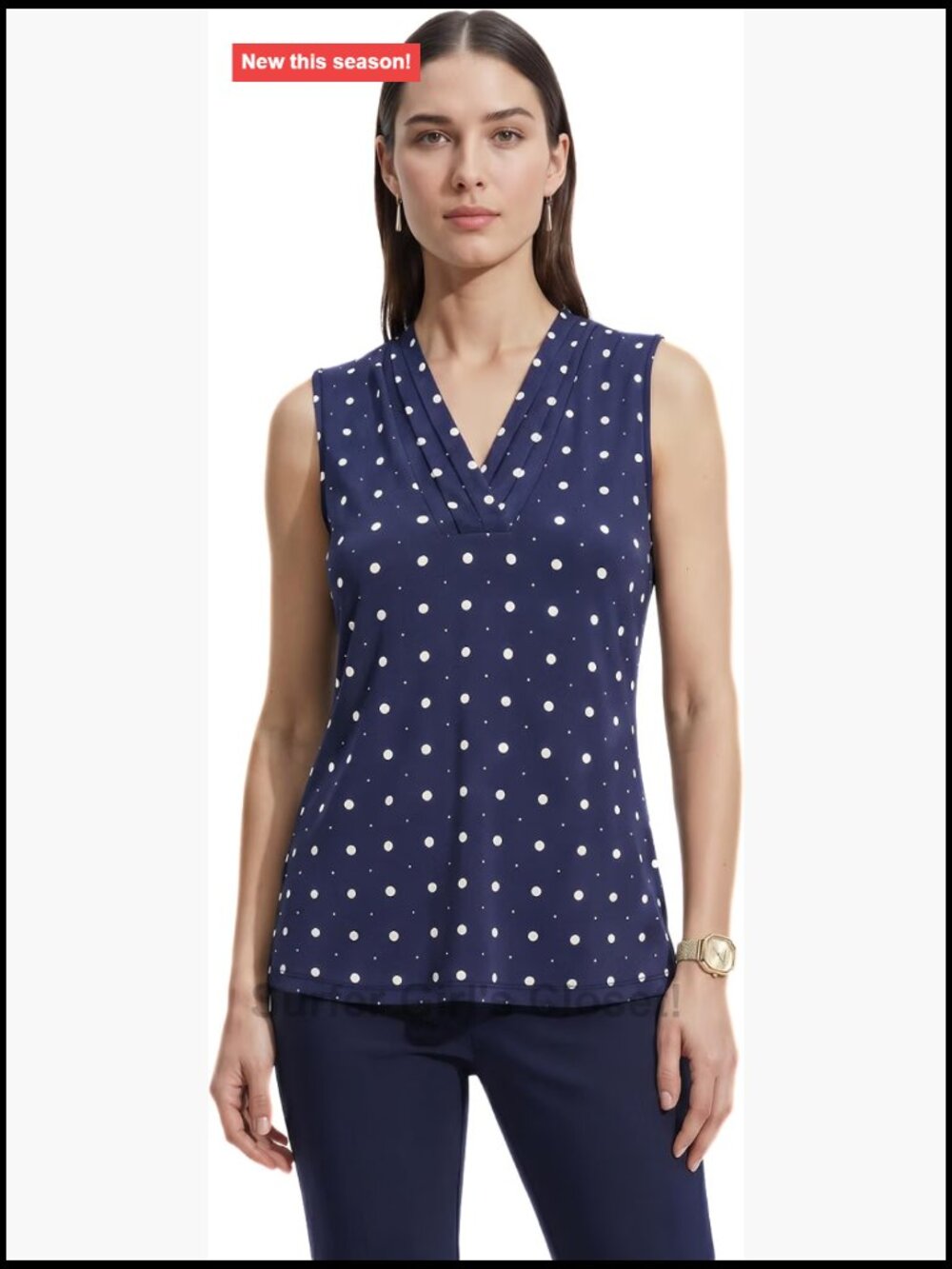 Sleeveless Dot Print Jersey Top V-Neck Stretchable Pullover
